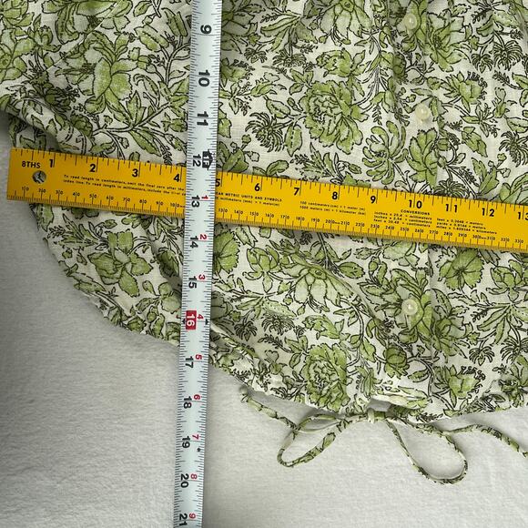 J. Crew Long Sleeve Linen Cropped Top Tossed Floral Green Women's Size Large - Picture 11 of 13